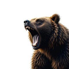 grizzly bear roar on white background with space for text. Copy text space.