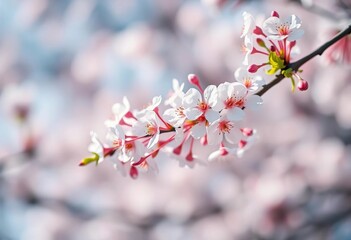 Abstract bokeh illuminates delicate white cherry blossoms on a spring tree branch, illustration, sakura