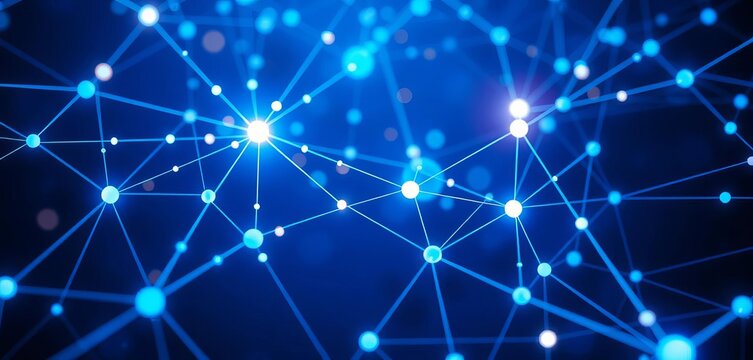 Abstract blue network connections, glowing nodes and lines, futuristic, background