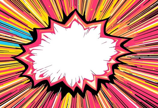 Abstract comic book explosion, vibrant color burst, dynamic lines, energy, power, motion, boom, fantasy