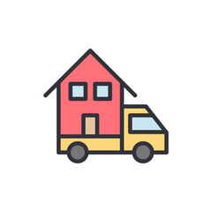 Conceptual Moving House Service With Delivery Truck And House Icon