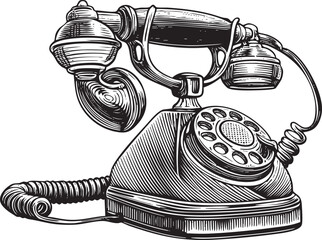 vintage rotary telephone rests on a dark surface showcasing intricate detailing.