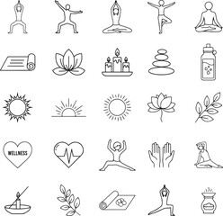 Yoga Day & Wellness Lifestyle Line Art Icon Collection