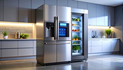 Modern Stainless Steel Refrigerator In Contemporary Kitchen