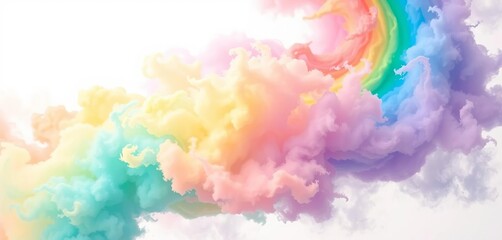 A vibrant, swirling cloud of rainbow hues, isolated against a pure white backdrop, heaven, cloud art