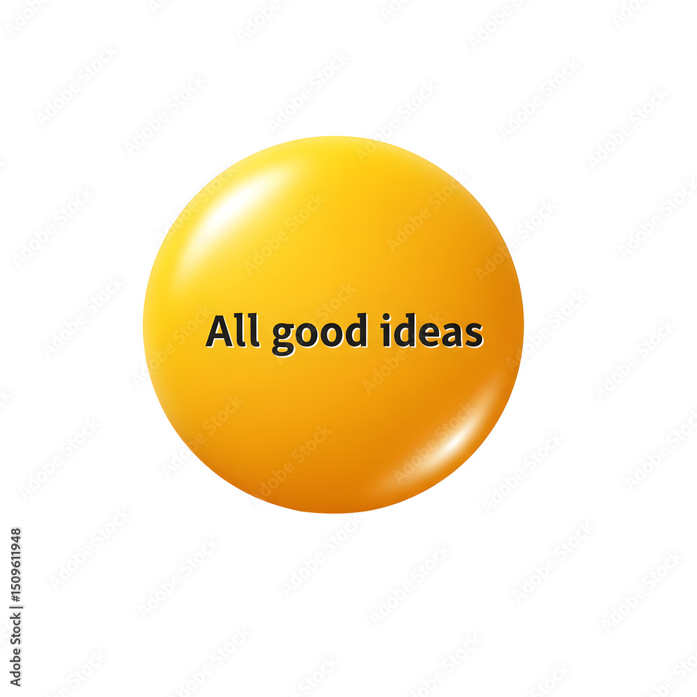 Poster A vibrant yellow sphere with the text  All good ideas  displayed surrounded by various icons representing creativity innovation and problem solving