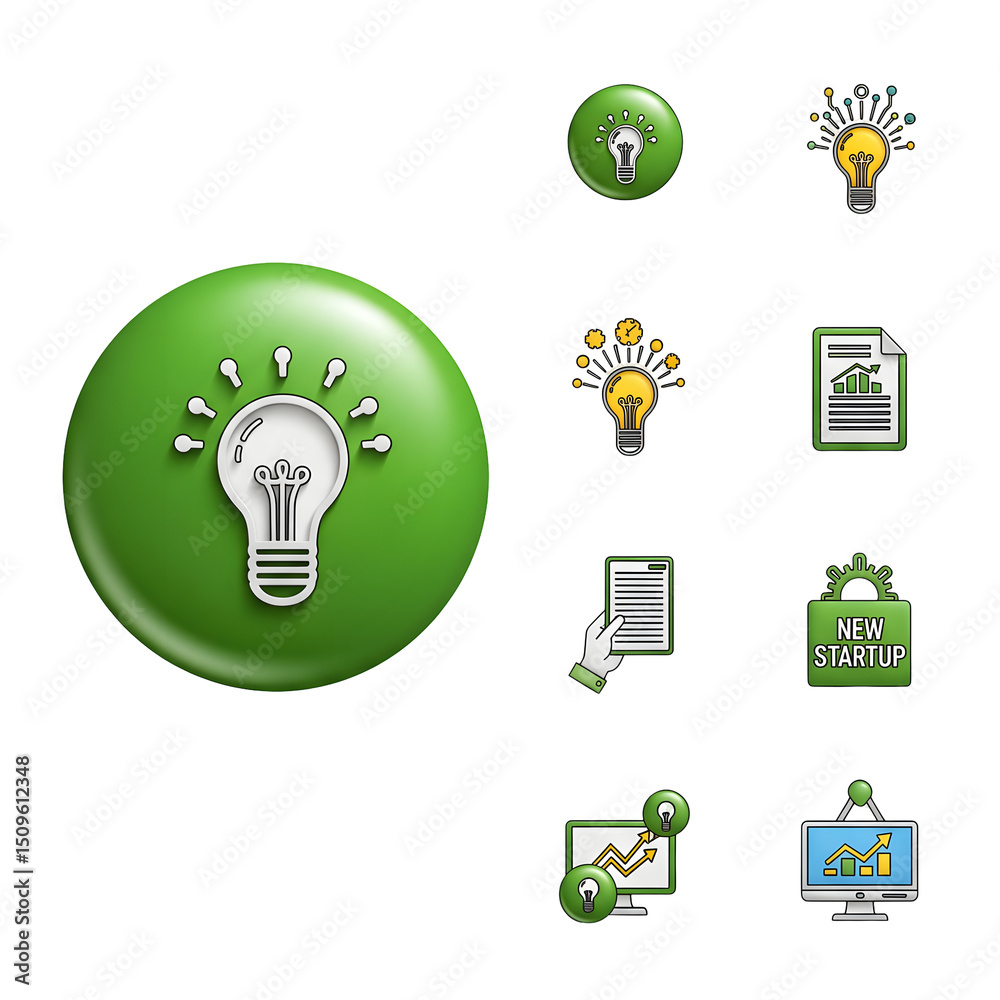 Poster Conceptual image representing the brainstorming innovation and creative problem solving process behind successful business ideas and startups