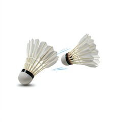 a shuttlecock striking the strings of a racket during a smash, isolated white background,badminton, shuttlecock, racket, strings, smash, motion, close-up, sports, game, action, tension,