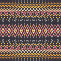 Abstract ikat pattern Colorful geometric with diamond shapes and abstract floral motifs