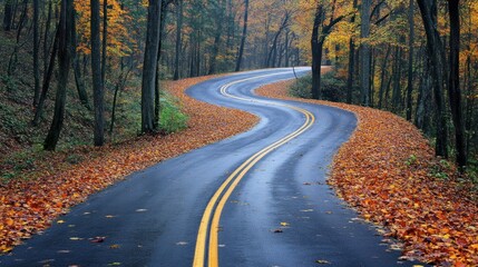 Fototapeta premium Winding road through autumn forest