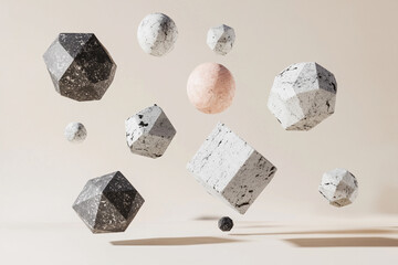 Cluster of geometric solids hovering midair
