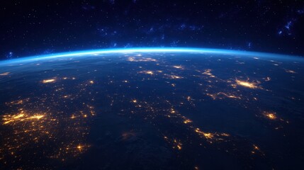 Earth at night, illuminated cities