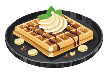Plate of Waffle for Breakfast - Vector Illustration