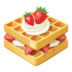 sandwich waffles strawberry cream topping - vector illustration