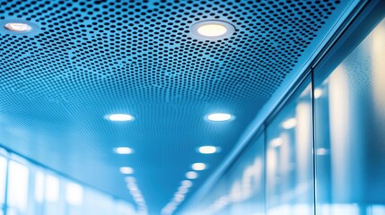Modern, illuminated ceiling design in a hallway.
