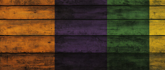 Colorful wooden planks in orange, purple, and green create vibrant background, evoking festive atmosphere. textured surface adds depth and character to design