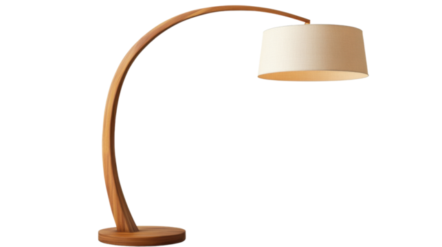 modern wooden arc floor lamb on white background