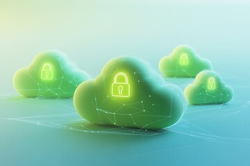Cloud computing security with lock icons and network connections