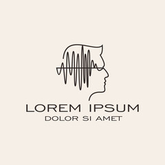 Minimalist Line Drawing Profile Sound Wave Human Head Logo Design