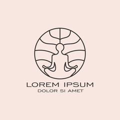 Minimalist Outline Yoga Silhouette In Circle Shape Meditation Pose Icon