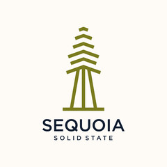 Minimalist Line Style Sequoia Tree Logo Icon Design Illustration