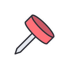 A Single Red Pushpin With Silver Point On Transparent Background