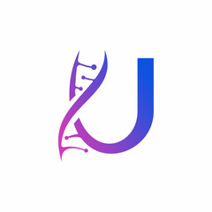 Modern Gradient Letter U Initial DNA Molecule Structure Alphabet Icon