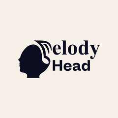 Minimalist Silhouette Melody Head with Music Note Creative Logo Concept