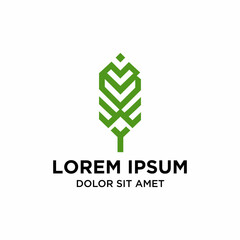 Geometric Minimalist Green Leaf Logo Template For Corporate Identity Design