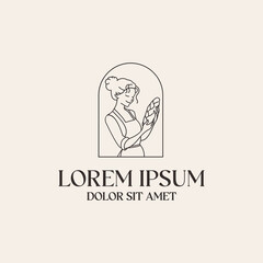 Minimalist Linear Woman Mirror Illustration in Arch Feminine Art Logo