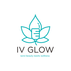 Minimalist Line Art Wellness IV Drip Lotus Flower Beauty Logo