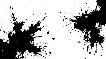 Grunge Ink Splatter Explosion, Abstract Black Paint Blots on White Background, Dynamic Burst Texture