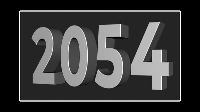 Happy New Year concept on the transparent background. Futuristic Cinematic 3d Animated Text - 2054. High Quality 4K footage 2054 countdown animation. Motion graphics of two thousand fifty four.