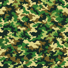 Fototapeta premium seamless military camo pattern in green tones, tileable vector for design use, isolated on white 