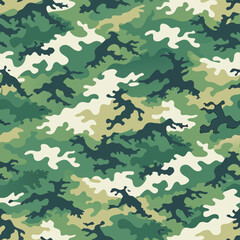 Fototapeta premium seamless military camo pattern in green tones, tileable vector for design use, isolated on white 