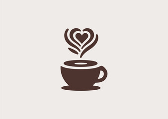 Coffee cup logo with heart steam for love, warmth, or café branding.