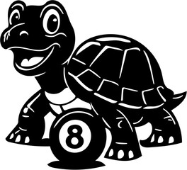 silhouette vector illustration of turtle and billiard ball no 8