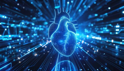 Futuristic heart made of digital blue light