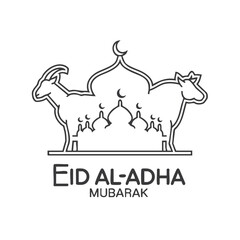 Eid al adha mubarak vector illustration with goat and cow for islamic festival of sacrifice design 2025 silhouette