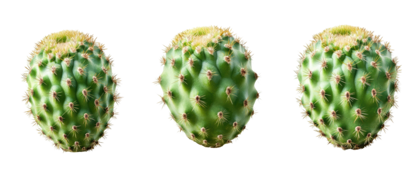 Three Green Spherical Cactus Plants Isolated On Transparent Background