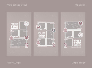 Realistic Moodboard Mockup. Summer Photo Collage Layout for Social Media Stories