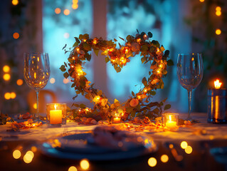 Romantic candlelit heart arrangement for an intimate dinner for two