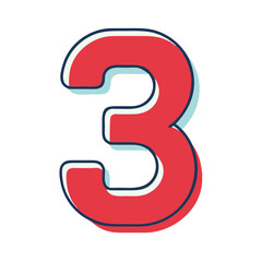 Fototapeta premium Number 3 Red Splash Numeric Font Icon for Math and Design