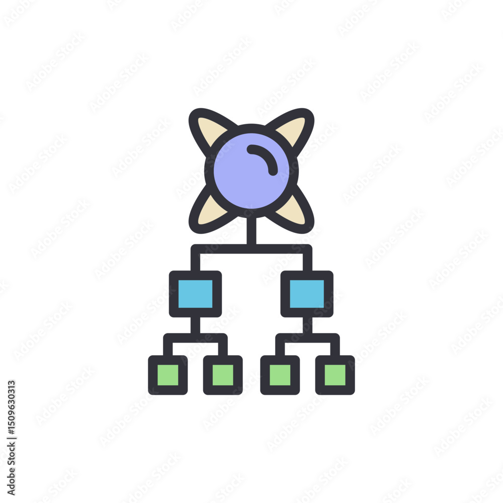 Poster hierarchical structure diagram with rounded elements on a transparent backdrop