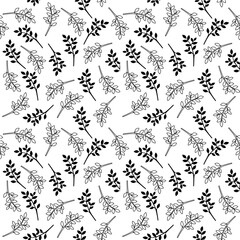 Seamless Black and White Leaf Pattern Vector – Hand Drawn Botanical Foliage Design