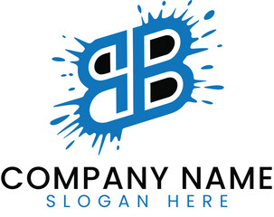 Modern Blue Black Letter B Logo Design Splash ink icon font 