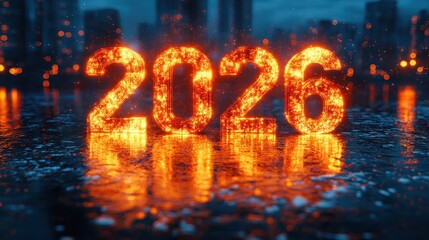 Fiery digital display of the year two thousand twenty-six.