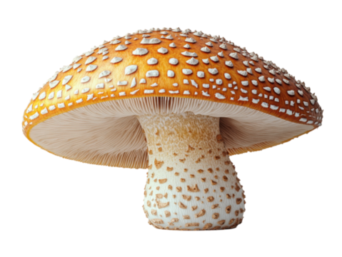 A large mushroom with a white stem and orange cap