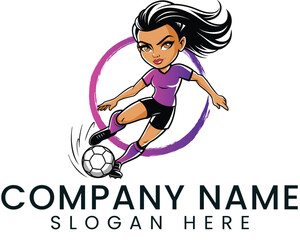 Powerful Female Soccer Player Logo Design girl pink team    