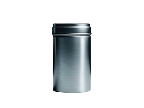A silver tin can with a lid on top